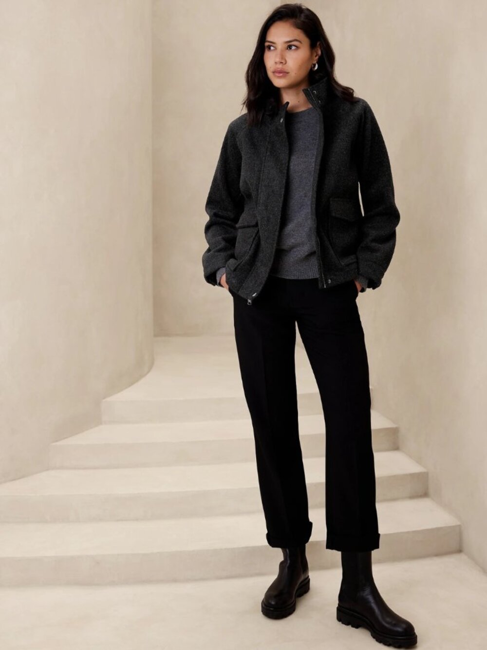 😍 NWT 😍 Banana Republic Brushed Short Jacket, Charcoal Gray, Size S